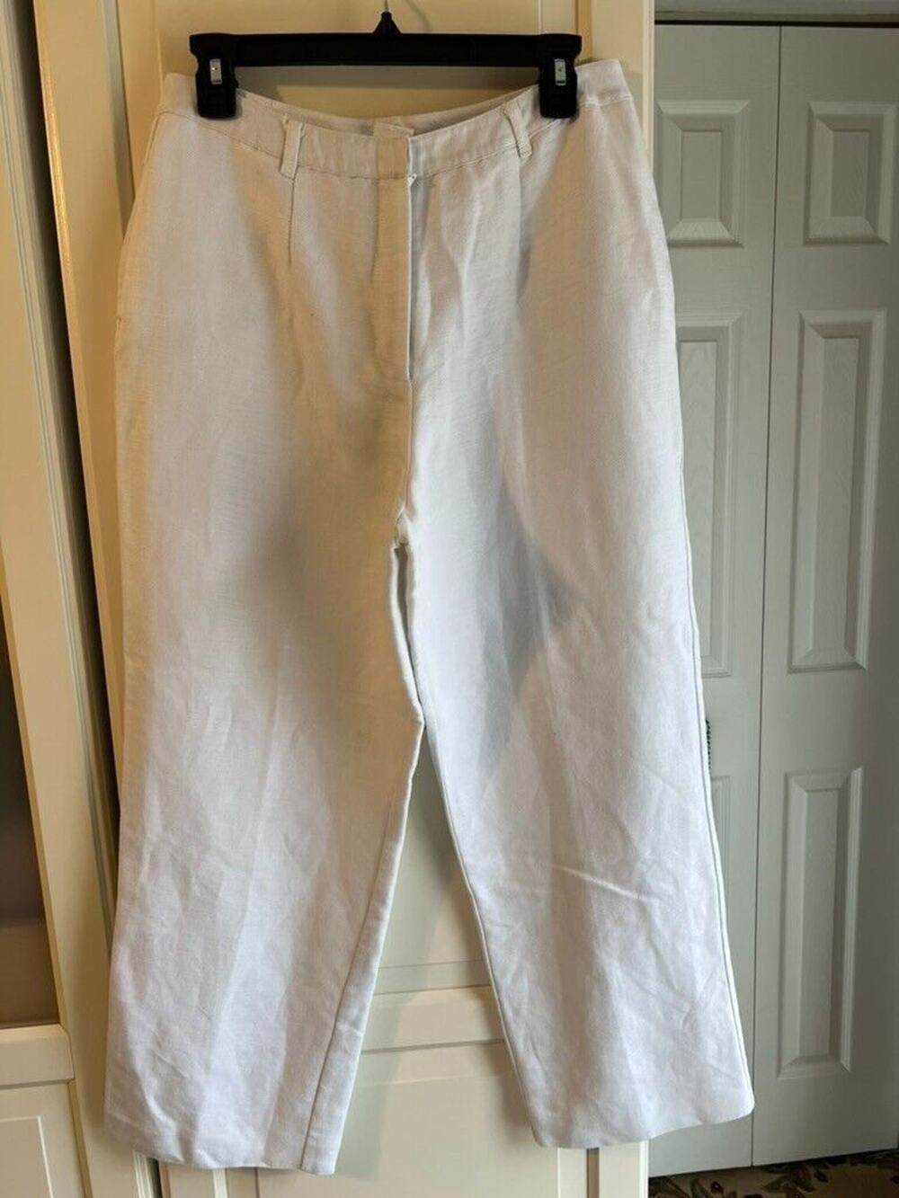Women’s Emma James White Linen,high waist,lined Pants nautical, beach, SZ 12 P